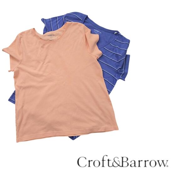 Women's Size Large Pull Over Croft & Barrow Classic Tee 1 Crew Neck 1 V-neck - Picture 1 of 3